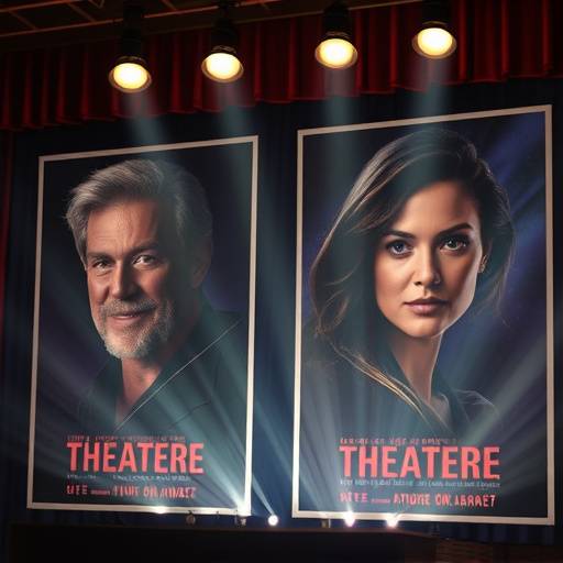 Des affiches d'événements spéciaux organisés par l'Académie Théâtrale des Lumières, avec des photos d'acteurs et des informations sur les spectacles.